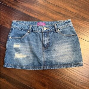 Edikted Blue Distressed Mini Skirt